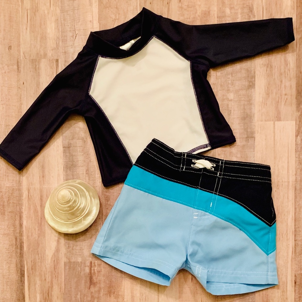 Infant Swim Set Blue Swim Shirt w/ Matching Trunks